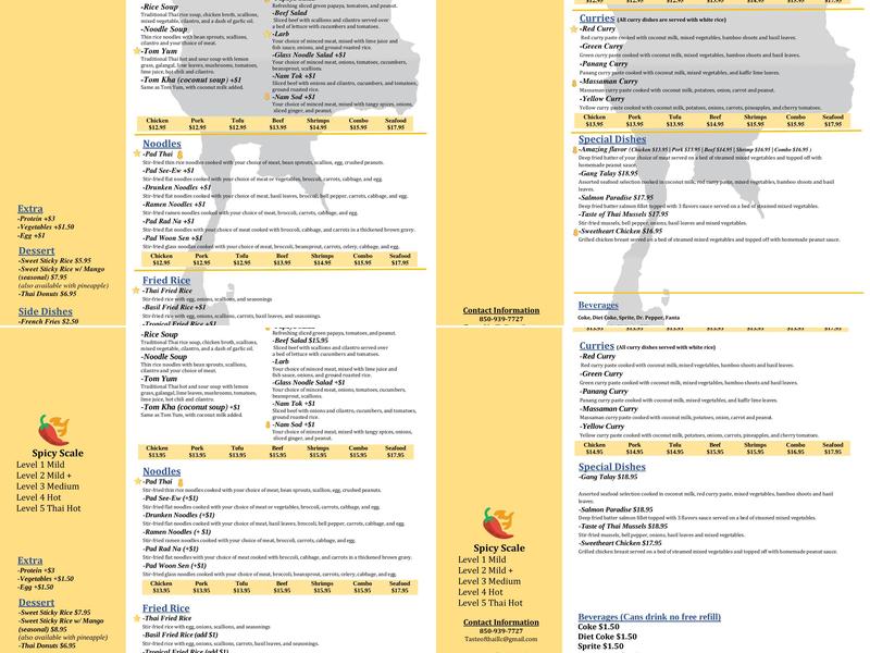 Taste of Thai Menu