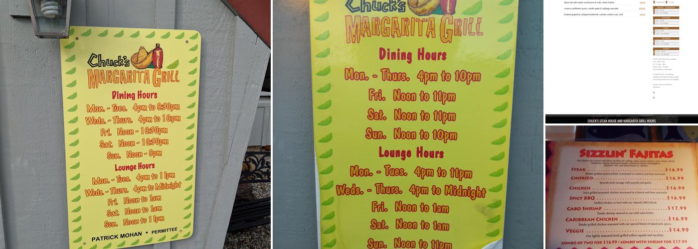 Chuck's Steak House and Margarita Grill Menu