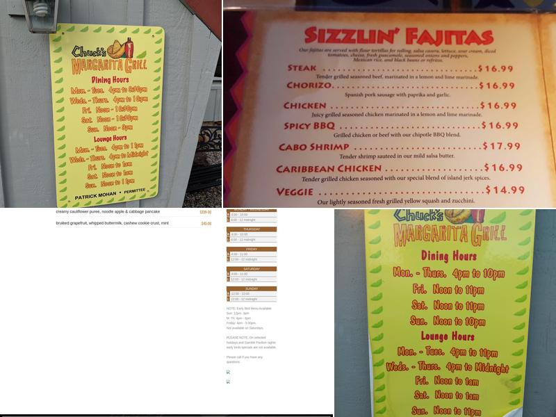 Chuck's Steak House and Margarita Grill Menu