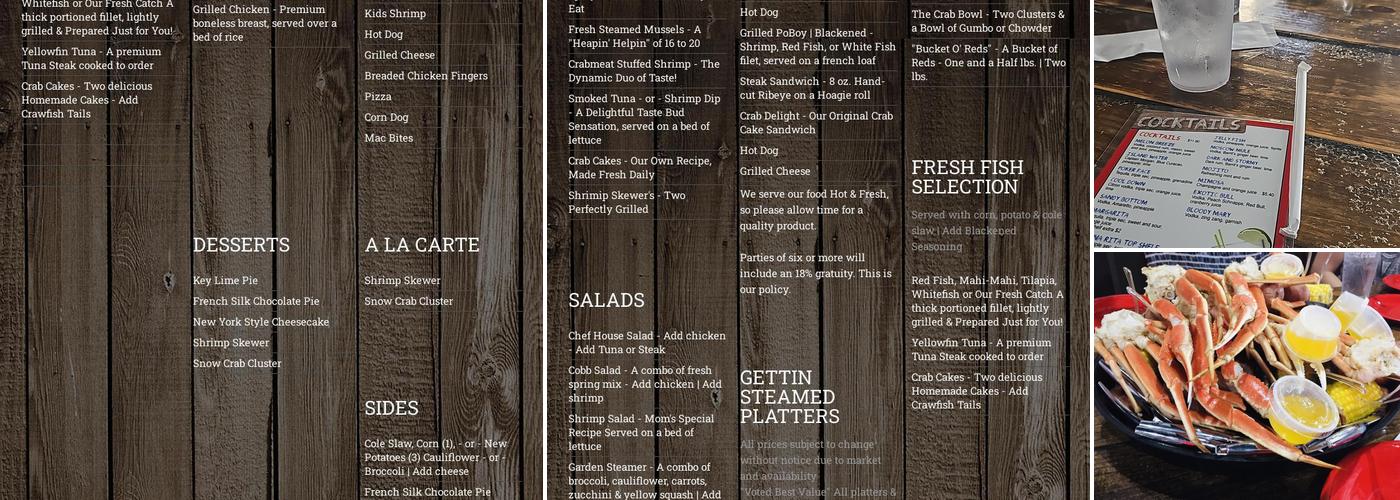 Gulf Shores Steamer Menu