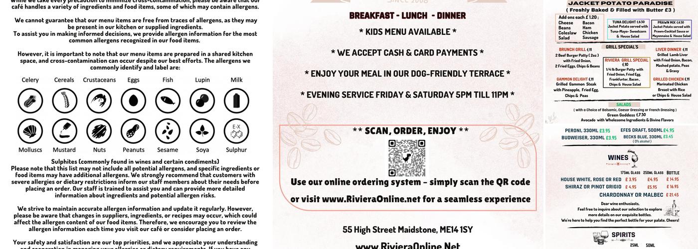 Cafe Riviera Menu