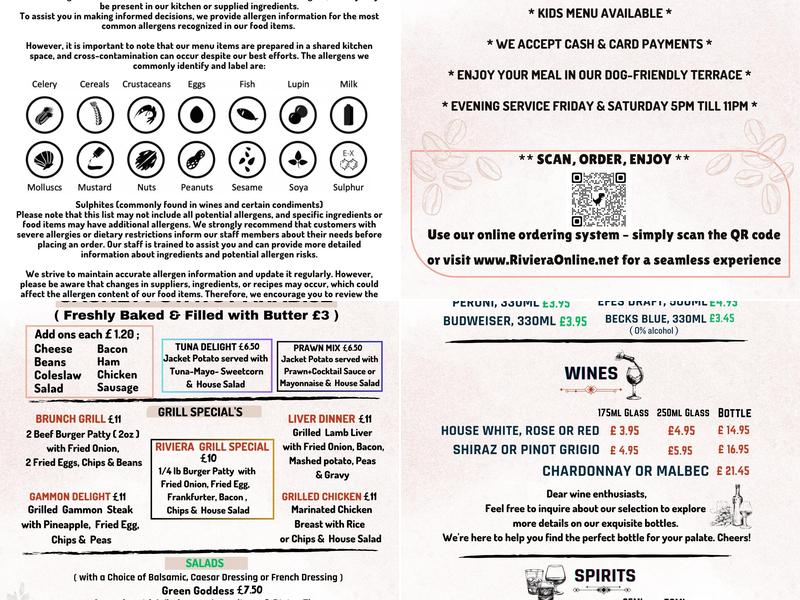 Cafe Riviera Menu