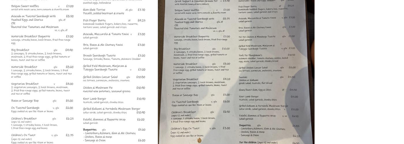 Waterside Cafe at Branbridges Menu