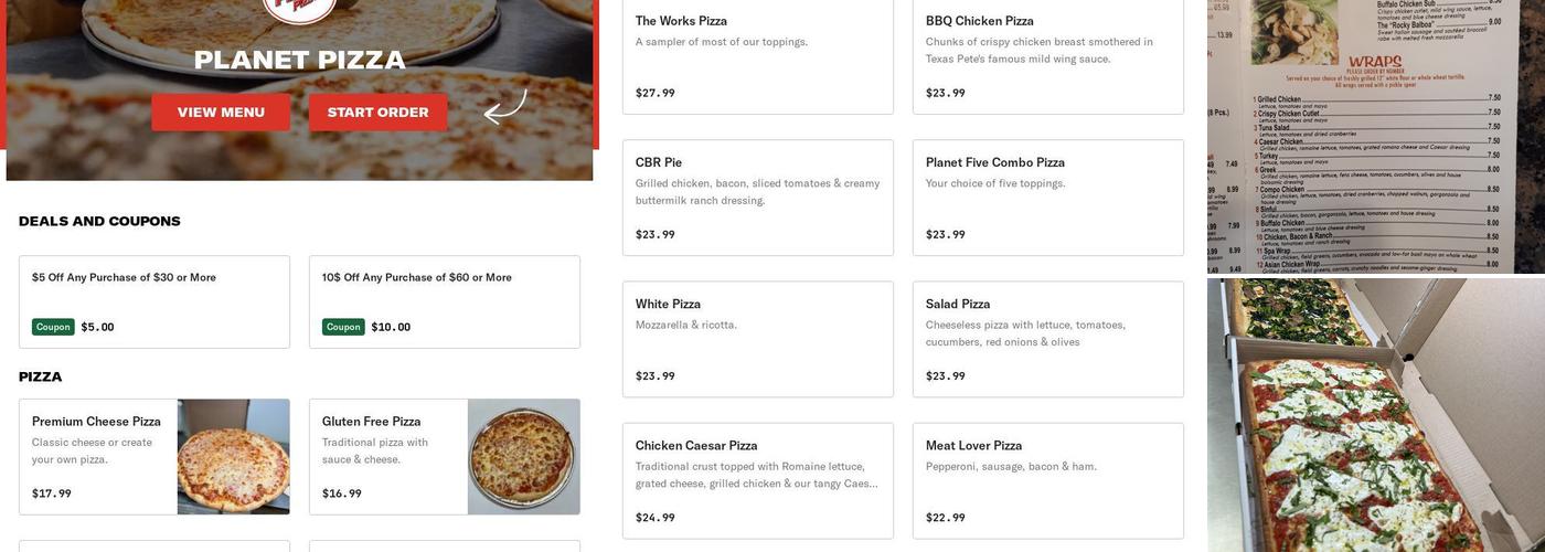 Planet Pizza Menu