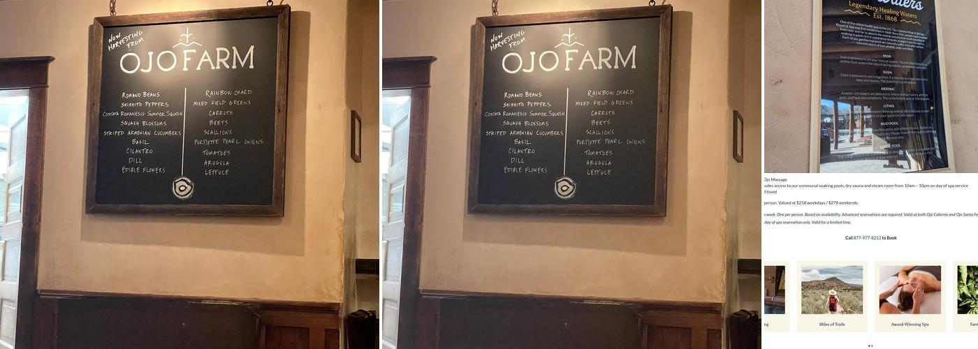 Ojo Caliente Restaurant and Hotel Menu