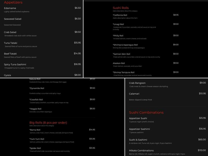 Mikato Japanese Restaurant Menu