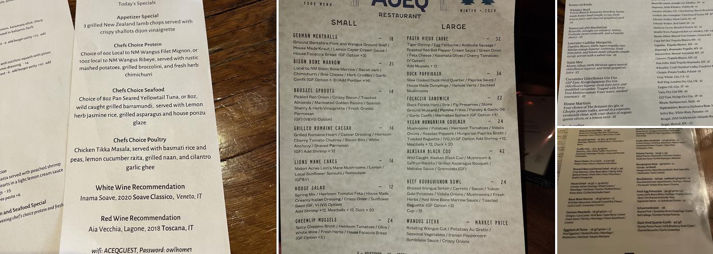 ACEQ Menu