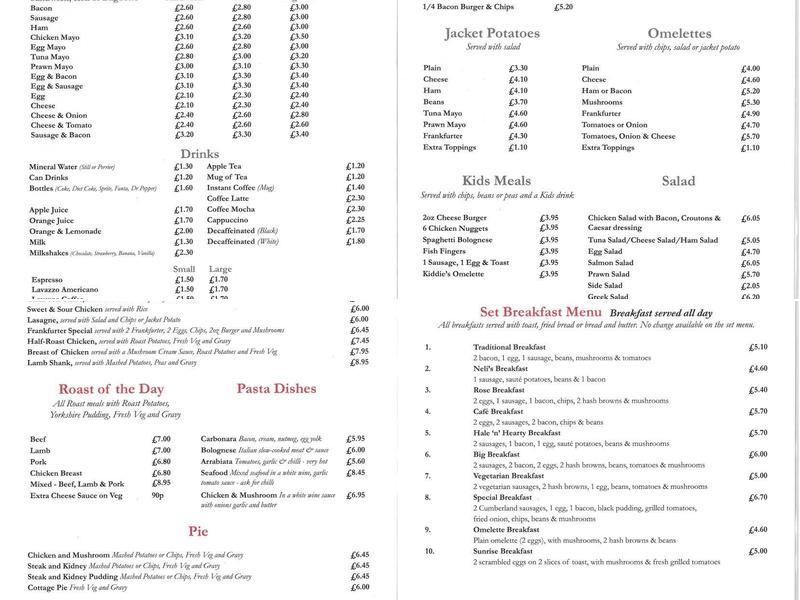Cafe Rose Menu