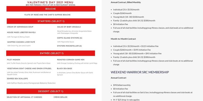 Saugatuck Rowing and Fitness Club Menu