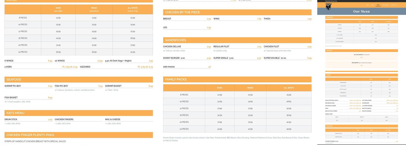 Danny's Southern Cooking Menu