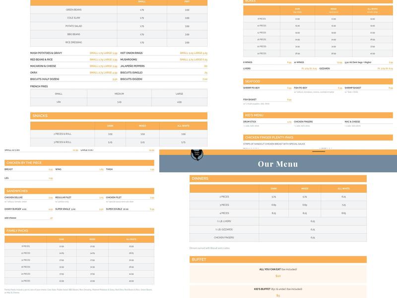 Danny's Southern Cooking Menu