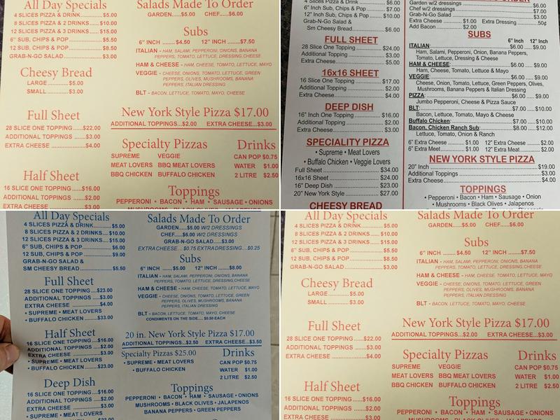 Tommy's Pizza Menu