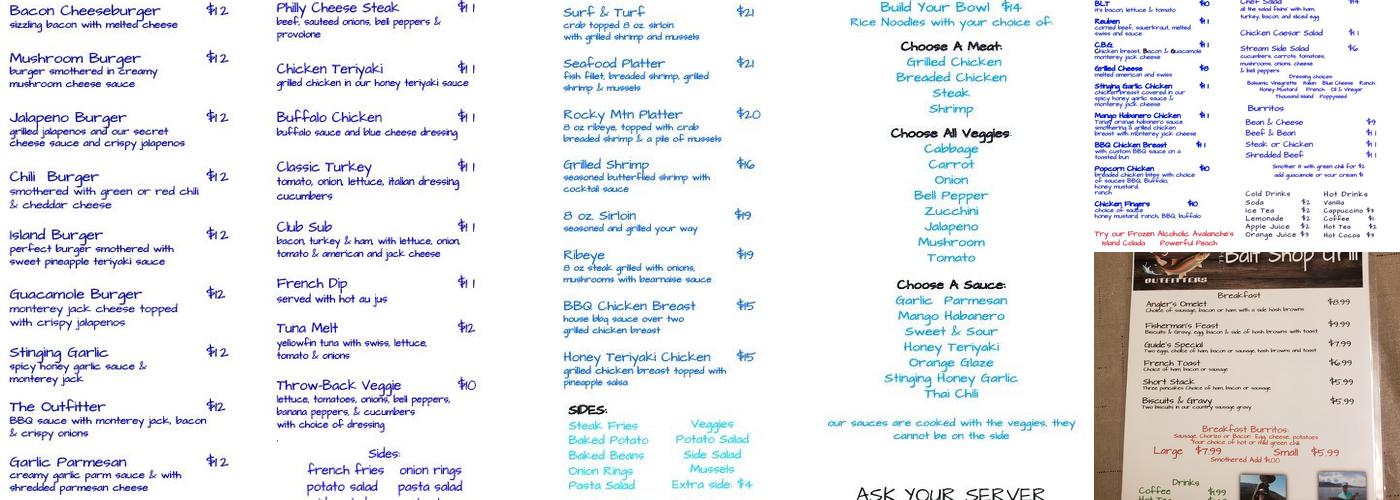 Canyon Motel Menu