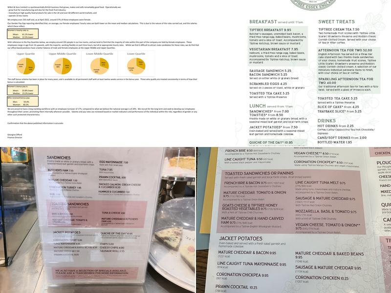 Tiptree at Barleylands Tea Room & Café Menu
