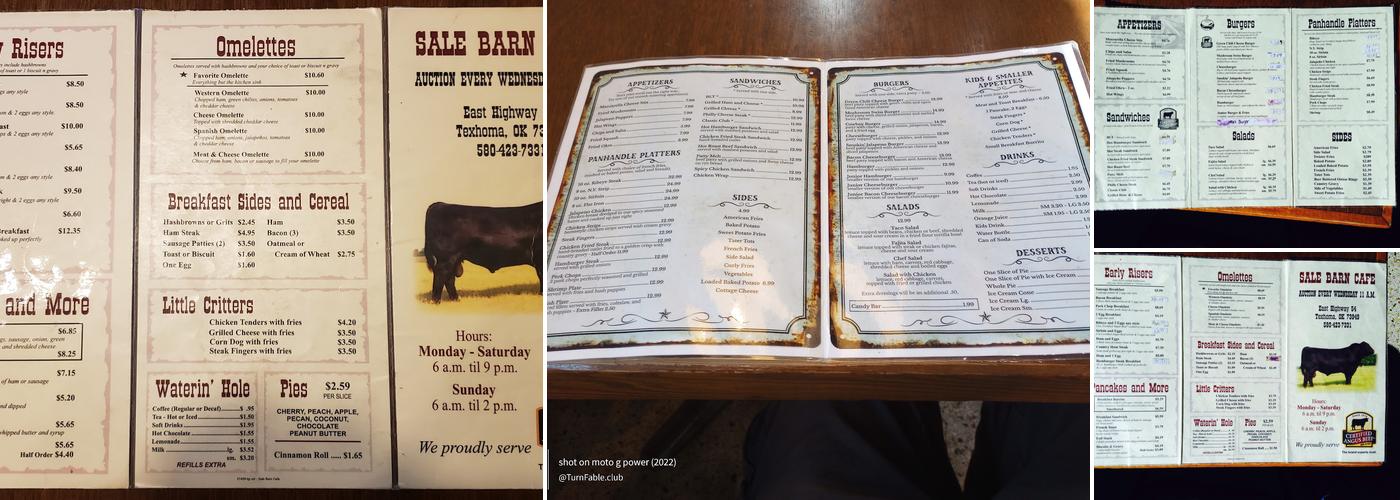Texhoma Livestock Cafe Menu
