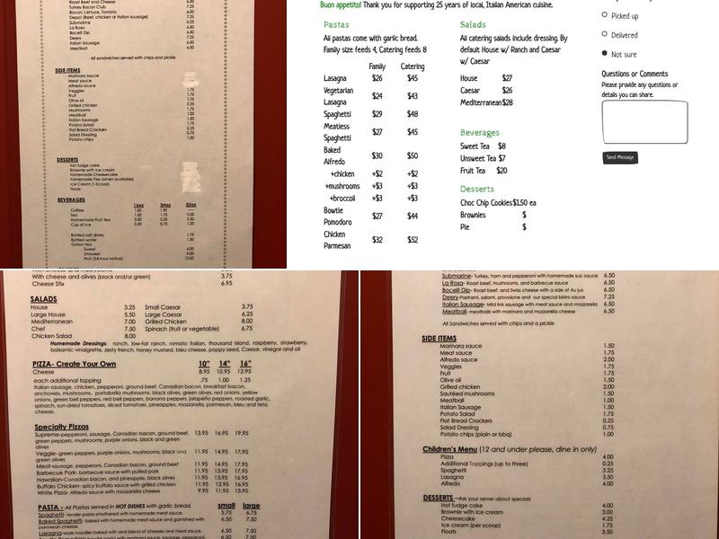 Bocelli Pizza & Pasta Shoppe Menu