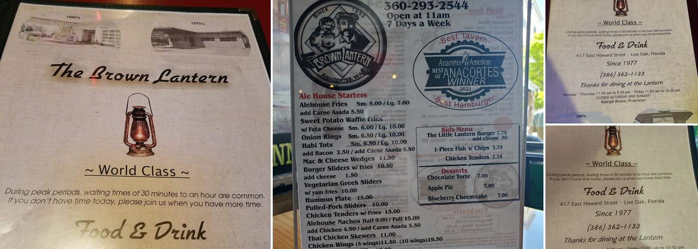Brown Lantern Menu