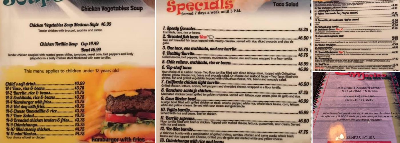 Casa Mexico Menu