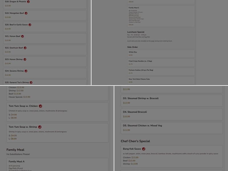 Chef Chen's Menu