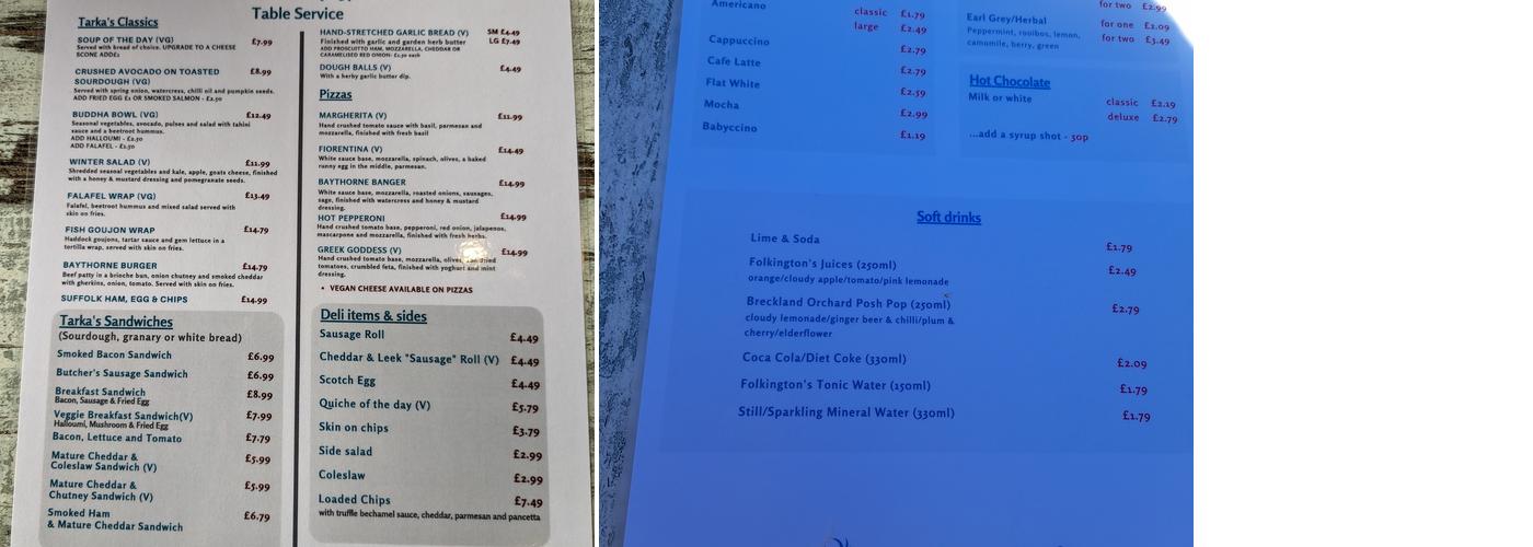 Tarka's Café Menu