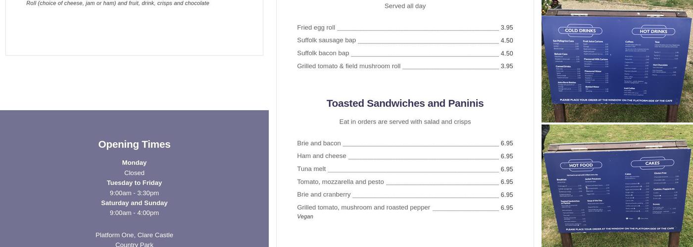 Platform One Cafe Menu