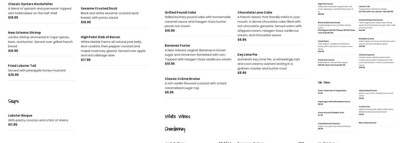 High Point Restaurant Menu