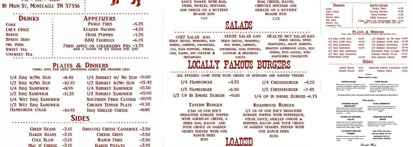 Up in Smoke BBQ Cafe and Gifts Menu