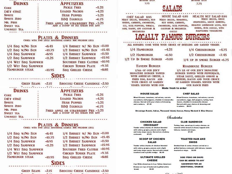 Up in Smoke BBQ Cafe and Gifts Menu