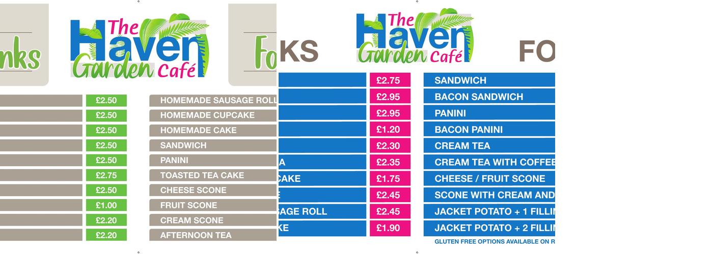The Haven Garden Café Menu