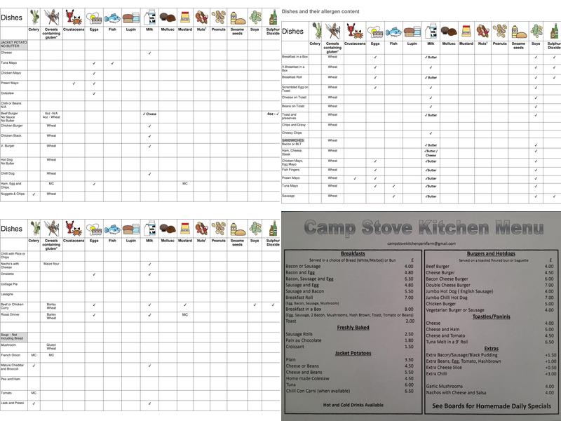 The Camp Stove Kitchen and Shop Menu