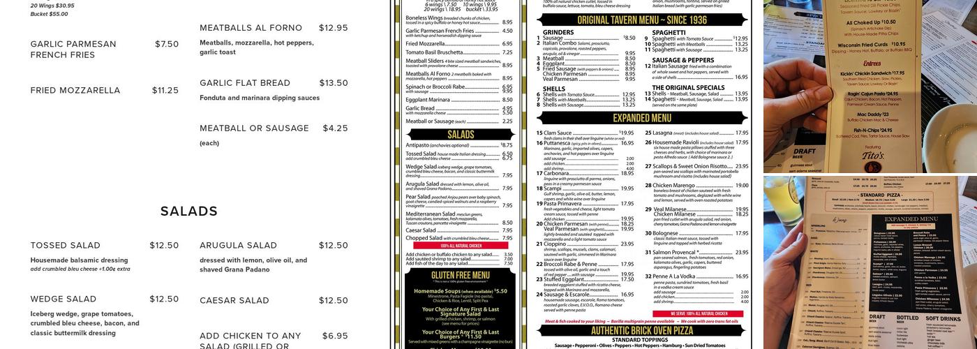 First & Last Tavern Avon Menu