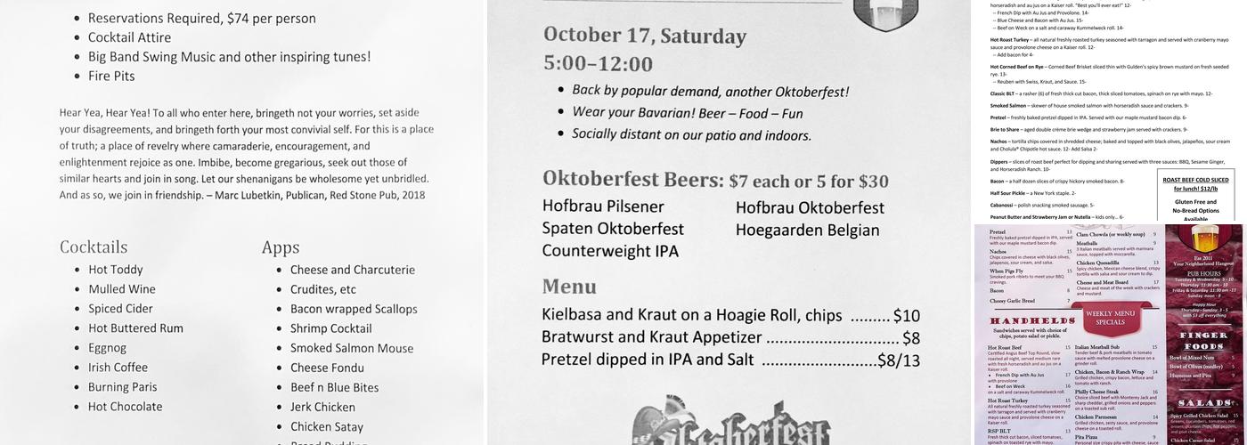 Red Stone Pub Menu