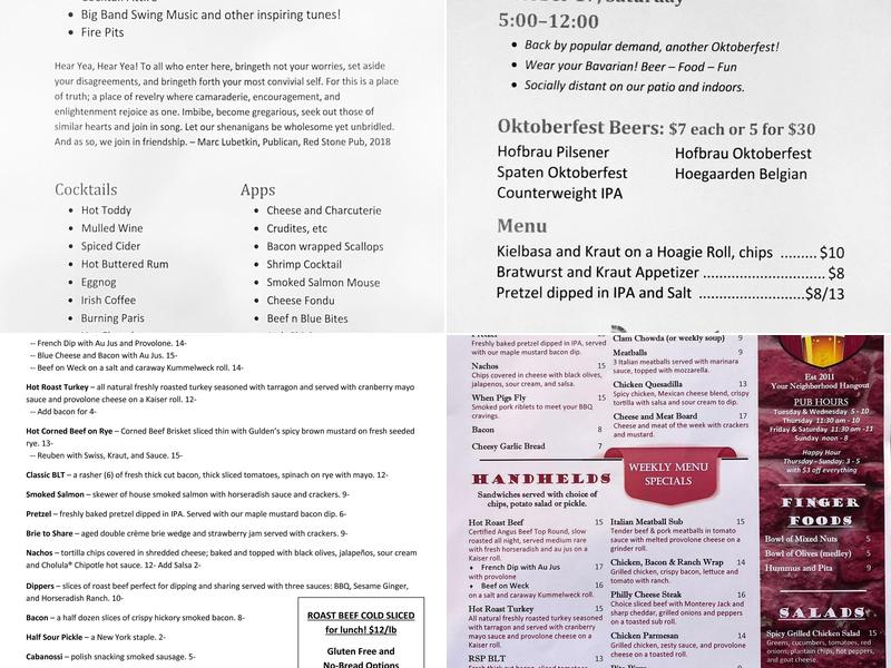 Red Stone Pub Menu