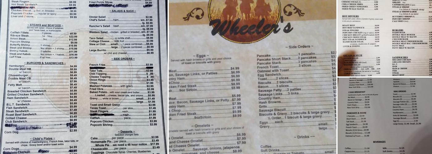Wheelers Cafe Menu