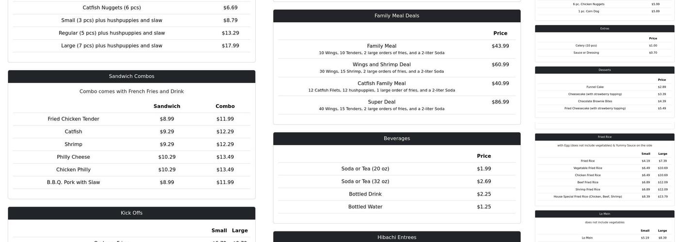 Touchdown Wings Menu