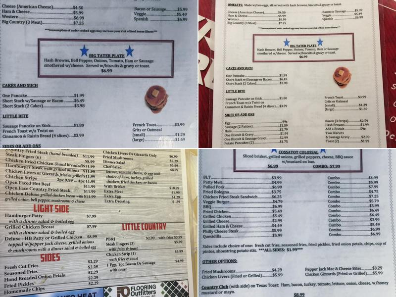 Country Girls Cafe Menu