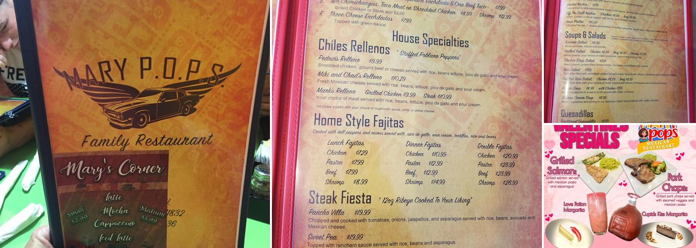 Mary P.O.P.S Mexican Restaurant Menu
