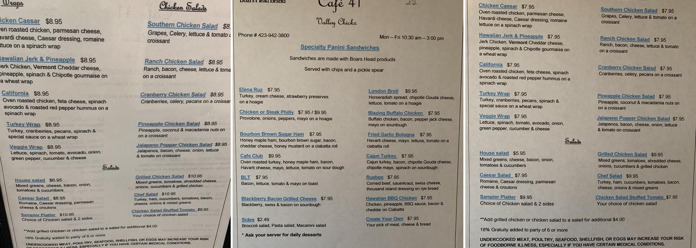 cafe 41 Menu