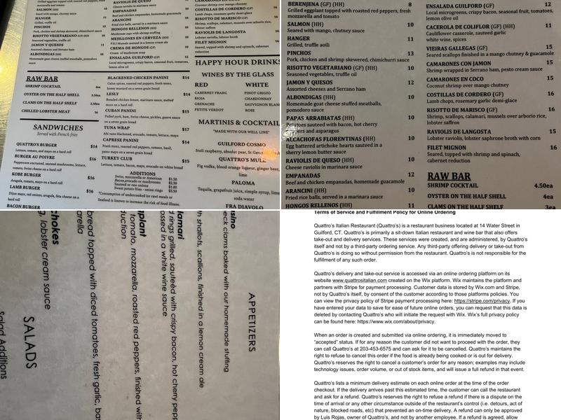 Quattro's Italian Restaurant Menu