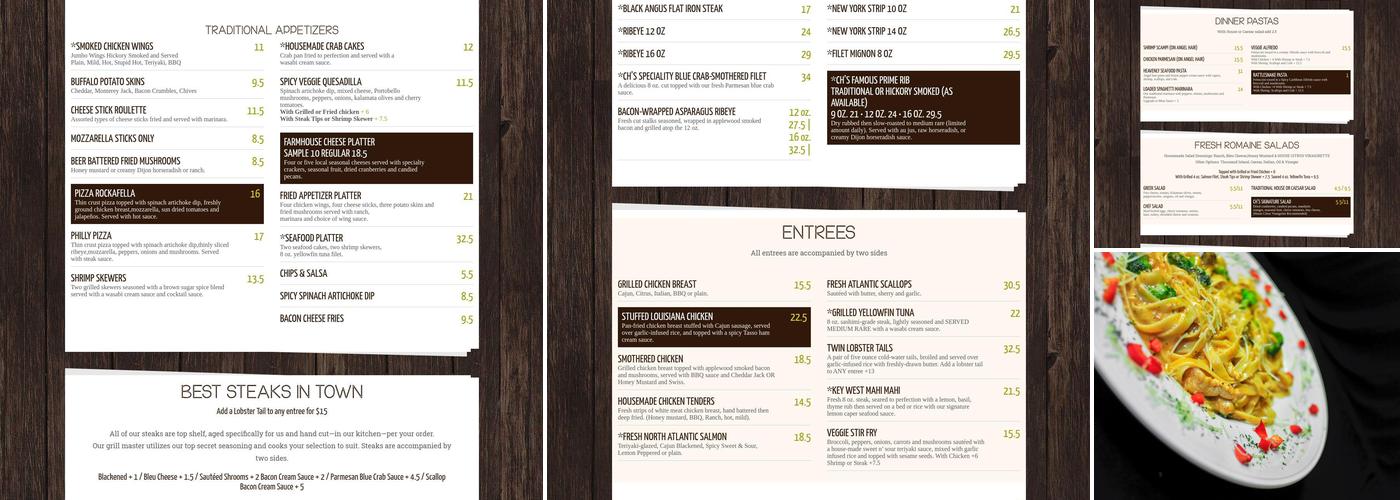 CH Steak Lounge Menu