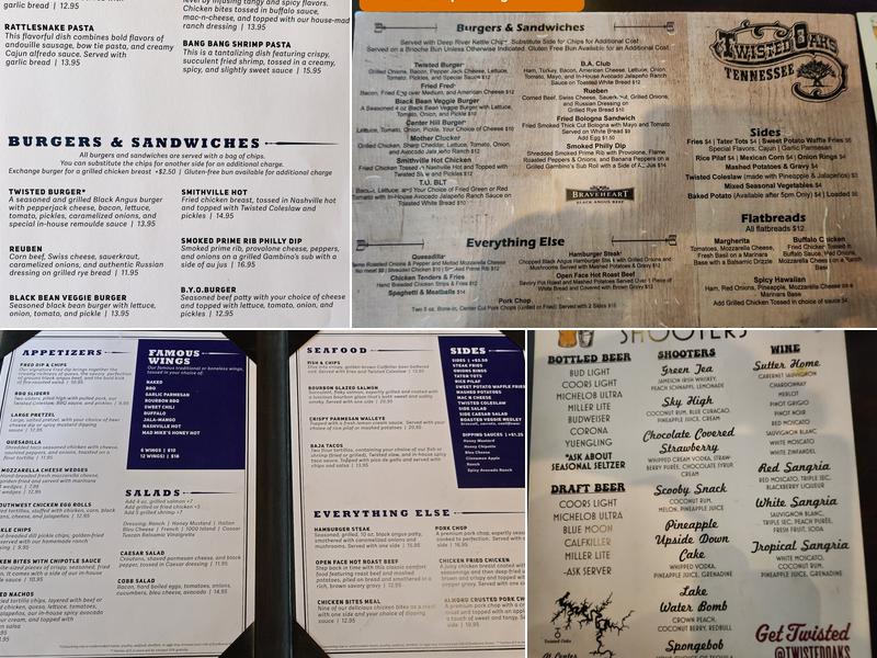Twisted Oaks Menu