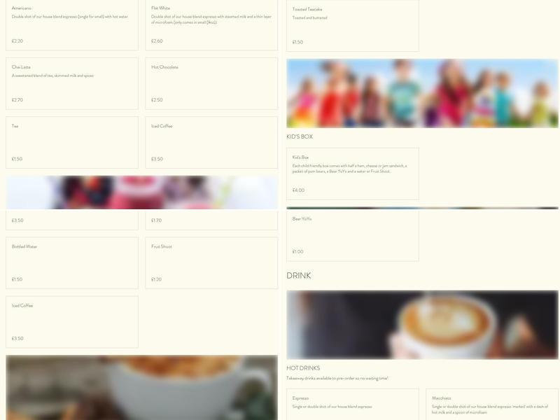 Coffee House In the Gardens Menu