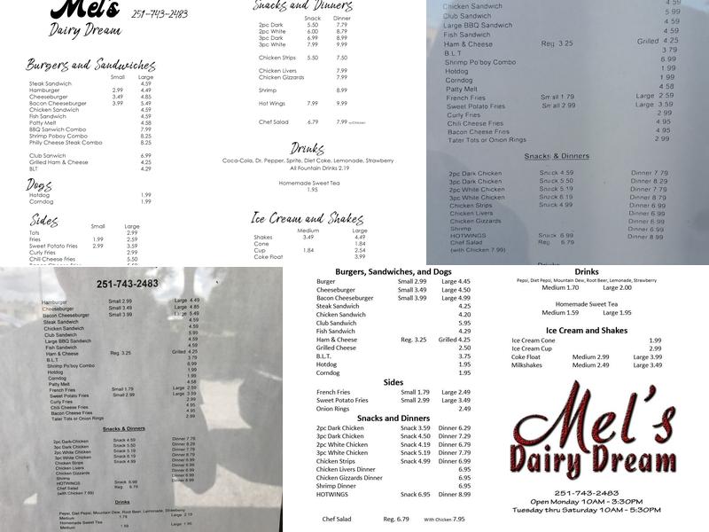 Mel's Dairy Dream Menu