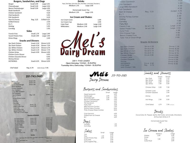 Mel's Dairy Dream Menu