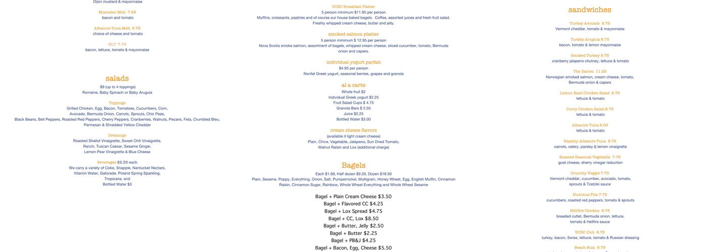 UCBC Bagels - Darien Menu