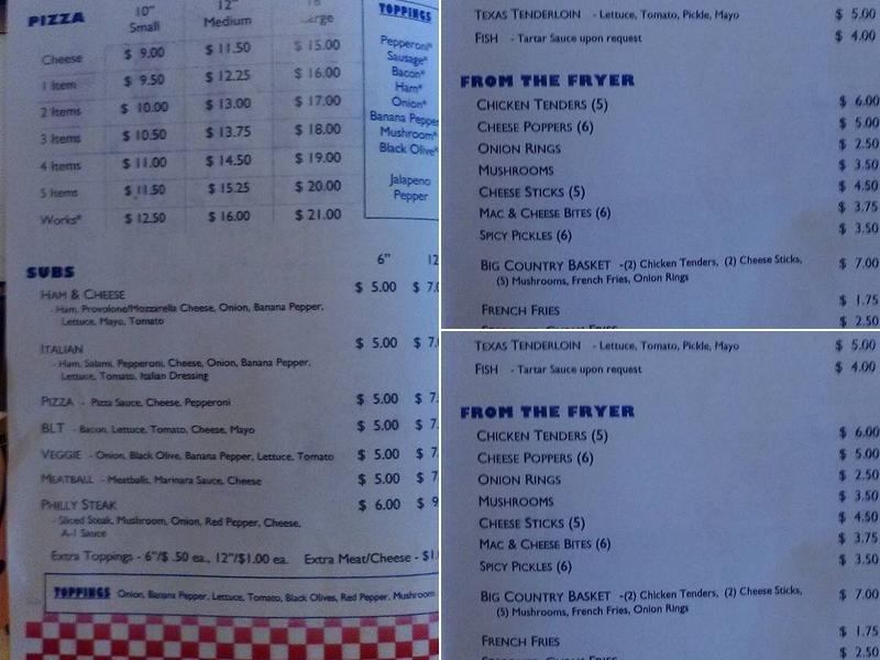 Big Country Pizza Menu