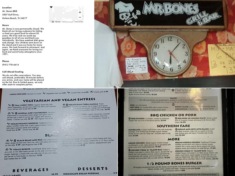 Mr Bones BBQ Menu