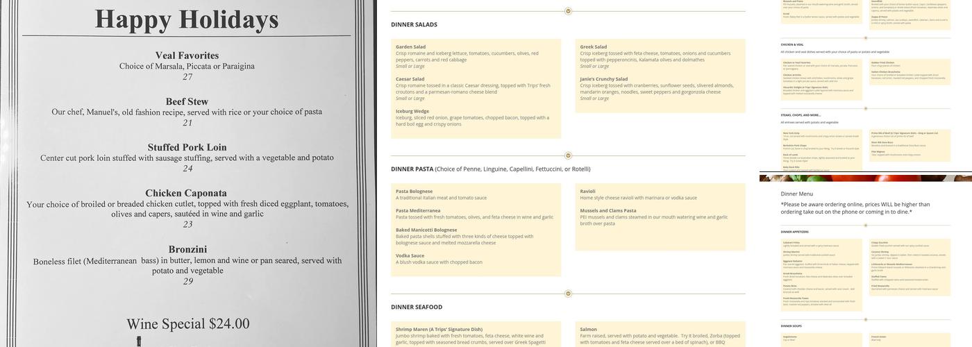 Trips' Restaurant Menu