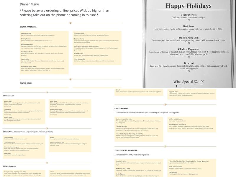 Trips' Restaurant Menu