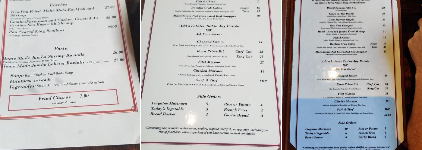 sharkys Menu